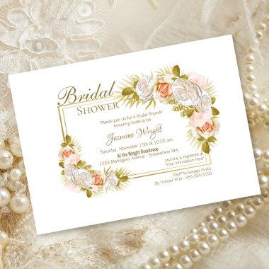 Elegant Floral Blush Pink Bridal Shower Invitations