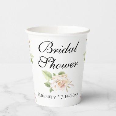 Elegant Floral Blush Pink Rose Bridal Shower Paper Paper Cups