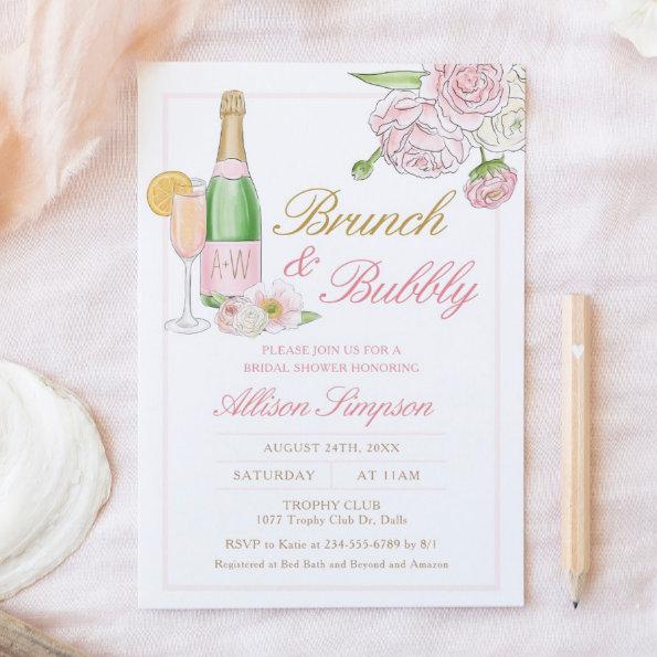 Elegant Floral Bridal Brunch and Bubbly Invitations