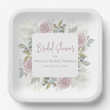 Elegant Floral Bridal Shower Dusty Rose Custom Paper Plates