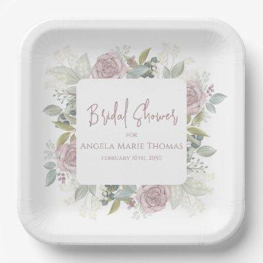 Elegant Floral  Dusty Rose Custom Paper Plates