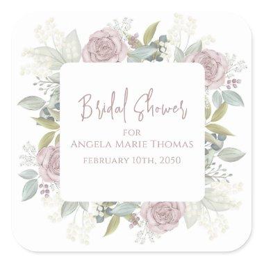 Elegant Floral Bridal Shower Dusty Rose Custom Square Sticker