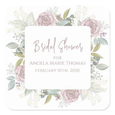 Elegant Floral Bridal Shower Dusty Rose Custom Square Sticker