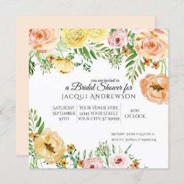 Elegant Floral Bridal Shower Peach Orange Roses Invitations