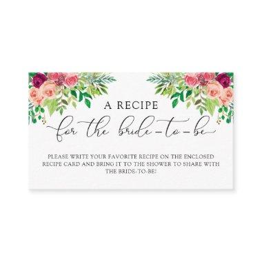 Elegant Floral Bridal Shower Recipe Request Enclosure Invitations