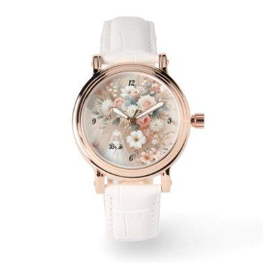 Elegant Floral Bride Watch with Rose Gold Accents