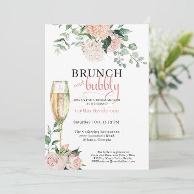 Elegant Floral Brunch and Bubbly Bridal Shower Invitations