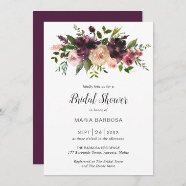 Elegant Floral Burgundy Wine Fall Bridal Shower Invitations