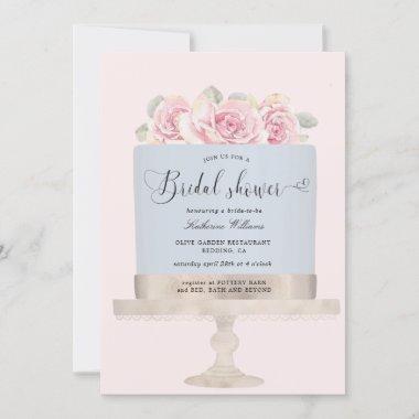 elegant floral cake Bridal Shower Invitations