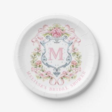 Elegant Floral Crest Monogram |  Paper Plates