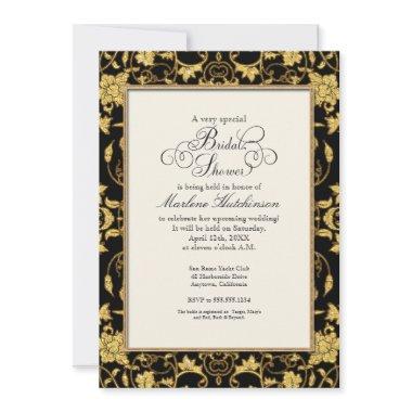 Elegant Floral Damask Gold Glitter Classic Wedding