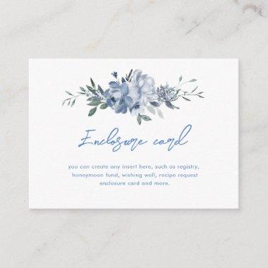 Elegant Floral Dusty Blue Bridal Shower Enclosure Invitations