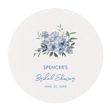 Elegant Floral Dusty Blue Bridal Shower Favor Edible Frosting Rounds