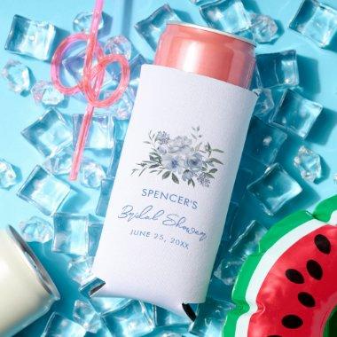 Elegant Floral Dusty Blue  Favor Seltzer Can Cooler