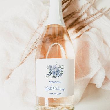 Elegant Floral Dusty Blue Bridal Shower Favor Sparkling Wine Label