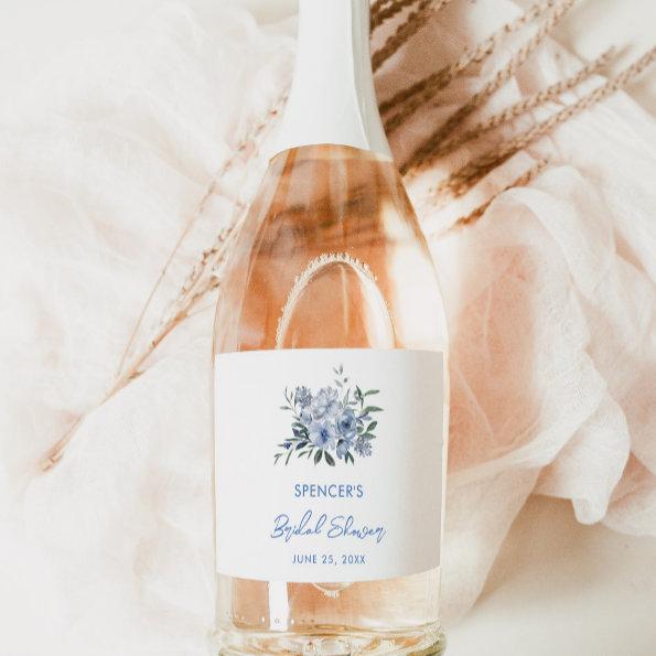 Elegant Floral Dusty Blue  Favor Sparkling Wine Label