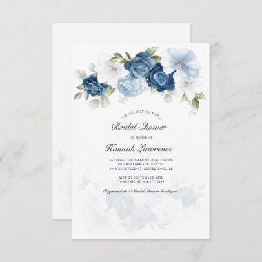 Elegant Floral Dusty Blue Bridal Shower Invitations