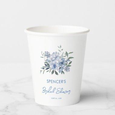 Elegant Floral Dusty Blue Bridal Shower Paper Cups