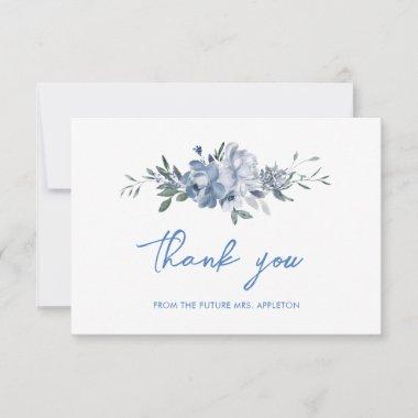 Elegant Floral Dusty Blue Bridal Shower Thank You Invitations