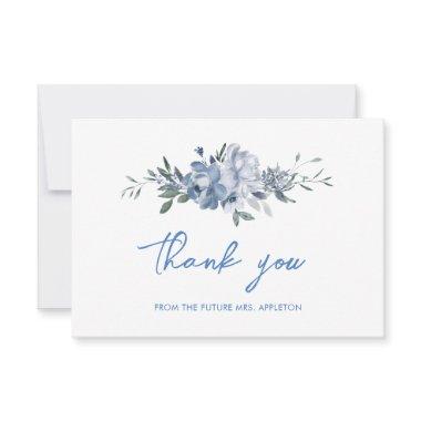 Elegant Floral Dusty Blue Bridal Shower Thank You Invitations