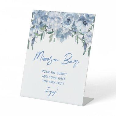 Elegant Floral Dusty Blue Mimosa Bar  Pedestal Sign
