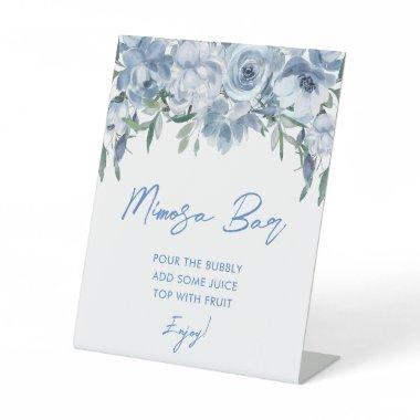 Elegant Floral Dusty Blue Mimosa Bar Bridal Shower Pedestal Sign