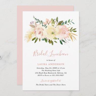Elegant Floral Gold Blush Pink Bridal Luncheon Invitations