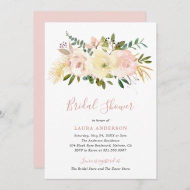 Elegant Floral Gold Blush Pink Bridal Shower Invitations