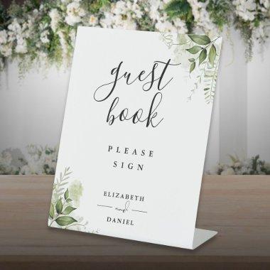 Elegant Floral Greenery Guest Book Pedestal Sign
