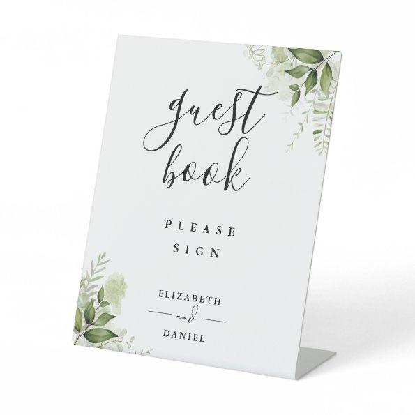 Elegant Floral Greenery Guest Book Pedestal Sign