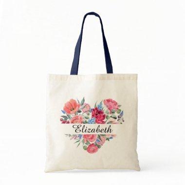 Elegant Floral Heart Personalized Bride Tote Bag