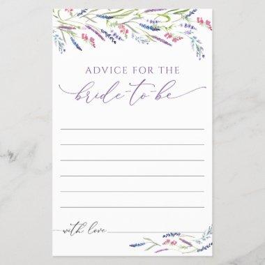 Elegant Floral Lavender Bridal Shower Advice Card