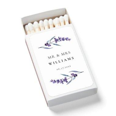 Elegant Floral Lavender Mr & Mrs Wedding Matchboxes