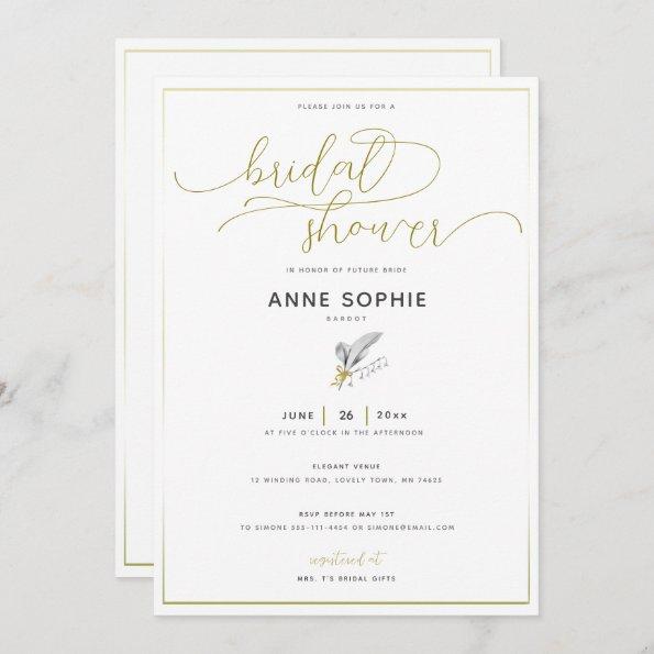 Elegant Floral Lily Gold Calligraphy Bridal Shower Invitations