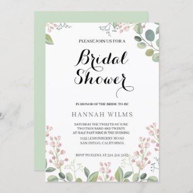 Elegant & Floral Minty Green Bridal Shower Invitations