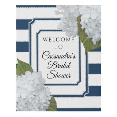 Elegant Floral Modern Navy White Stripe Welcome Faux Canvas Print