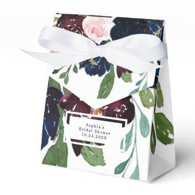 Elegant Floral Navy Blue and Plum | Bridal Shower Favor Boxes