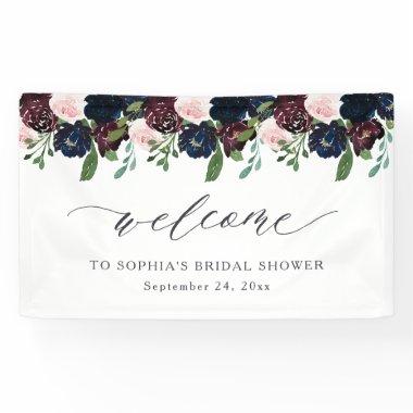 Elegant Floral Navy Blue and Plum | Welcome Banner