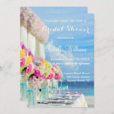Elegant Floral Ocean Beach Summer Bridal Shower Invitations