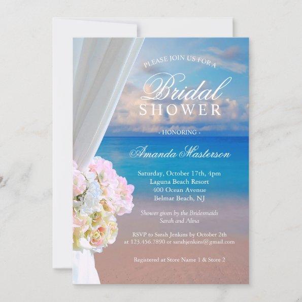 Elegant Floral Ocean Beach Summer Bridal Shower Invitations