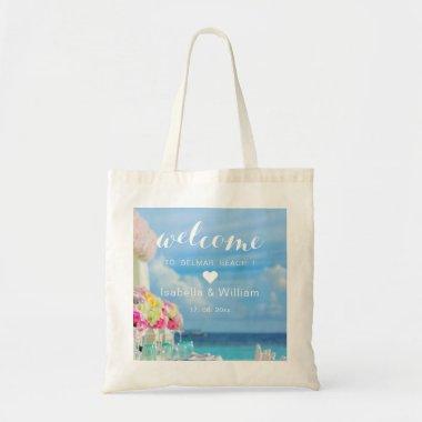 Elegant Floral Ocean Beach Wedding Welcome Favour Tote Bag