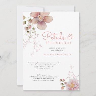Elegant Floral Petals and Prosecco Bridal Shower Invitations