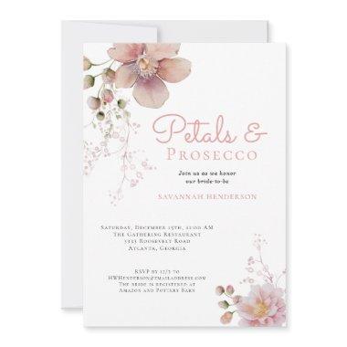 Elegant Floral Petals and Prosecco Bridal Shower Invitations