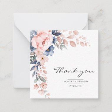 Elegant Floral Pink Blue Botanical Thank You Invitations
