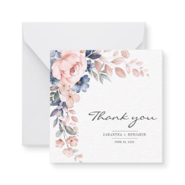 Elegant Floral Pink Blue Botanical Thank You Invitations