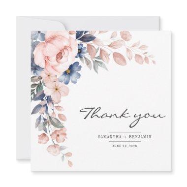 Elegant Floral Pink Blue Watercolor Wedding Thank You Invitations