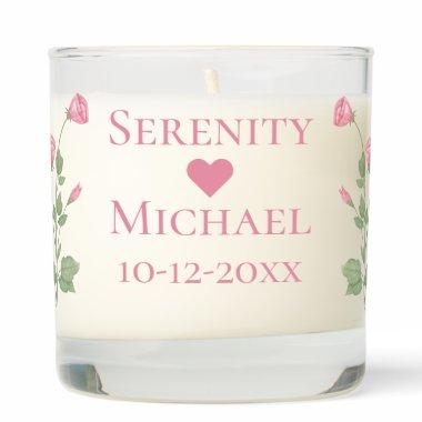 Elegant Floral Pink Flowers Personalized Wedding Scented Candle