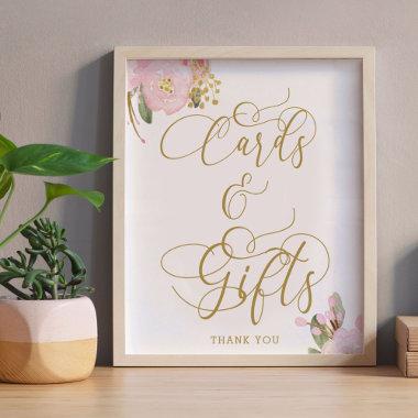 Elegant Floral Pink Gold Invitations and Gifts Sign