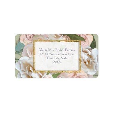 Elegant Floral Rose Wreath Gold Glitter Return Add Label