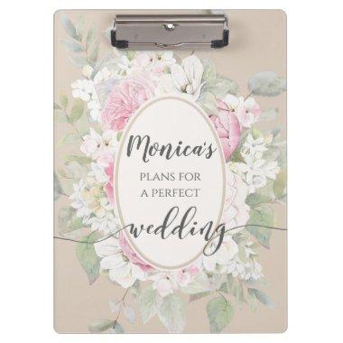 Elegant Floral Roses & Peonies Wedding Planner Clipboard